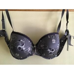 Balcony Bra. Charcoal Gray With Circle Print Size 36D